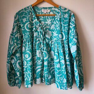 Molly Bracken Teal Floral Peasant Blouse